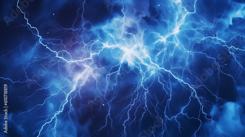 lightning and thunder effects in blue sky, generative ai