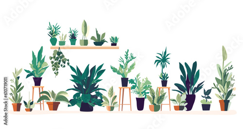 Set of house green plants and flowers for decoration 
