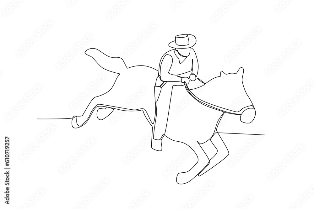 A cowboy riding a fast-running horse. Cowboy one-line drawing A cowboy riding a fast-running horse. Cowboy one-line drawing