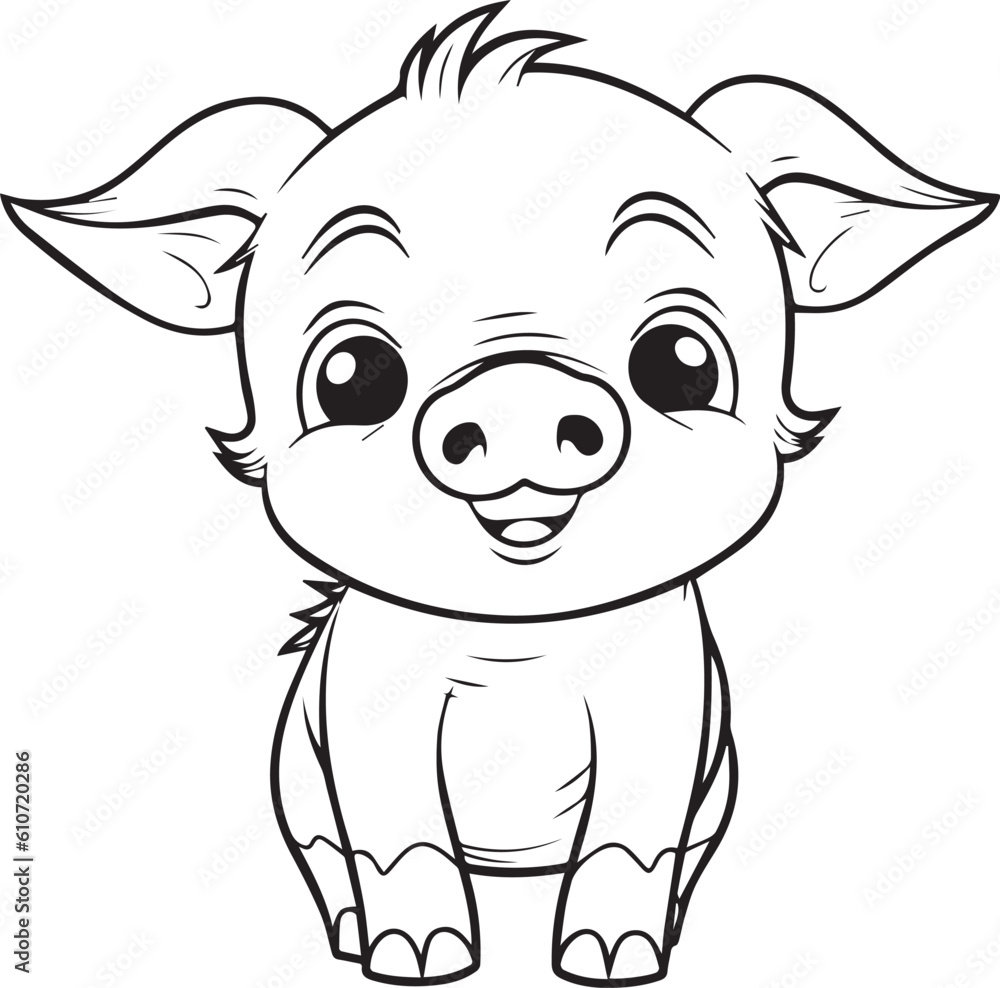 Obraz premium Pig, colouring book for kids, vector illustration