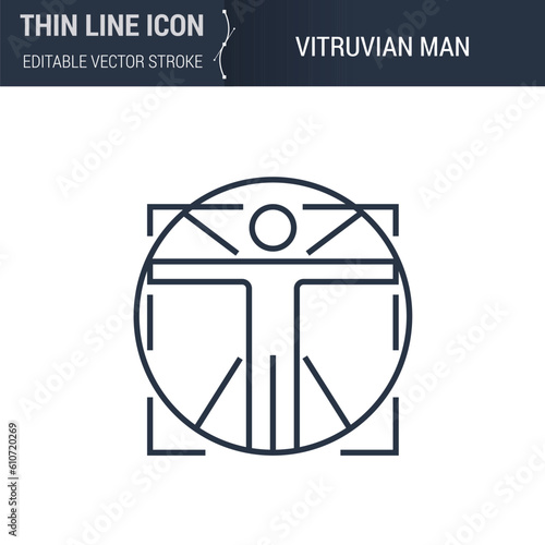 Vitruvian Man Symbol. Thin Line Icon for Biochemistry and Genetics. Stroke Pictogram for Web Design. High-Quality Outline Vector Concept. Premium Monoline Beauty.