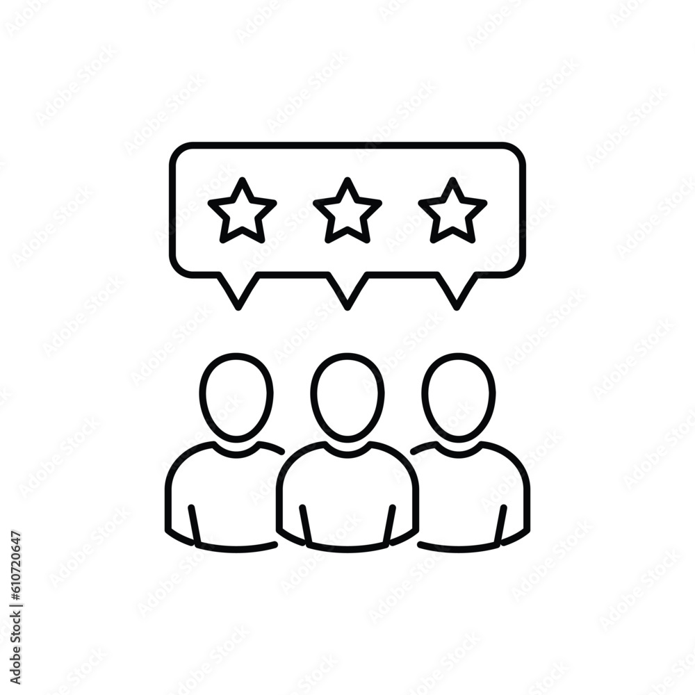 Vector people with star bubbles, rating, feedback, reputation line icon. Symbol and sign illustration design. Isolated on white background Vector people with star bubbles, rating, feedback, reputation line icon. Symbol and sign illustration design. Isolated on white background