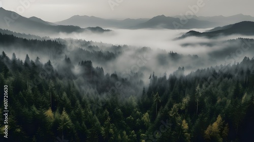 beautiful landscape with a mountain and a forest Generative AI, AI Generated