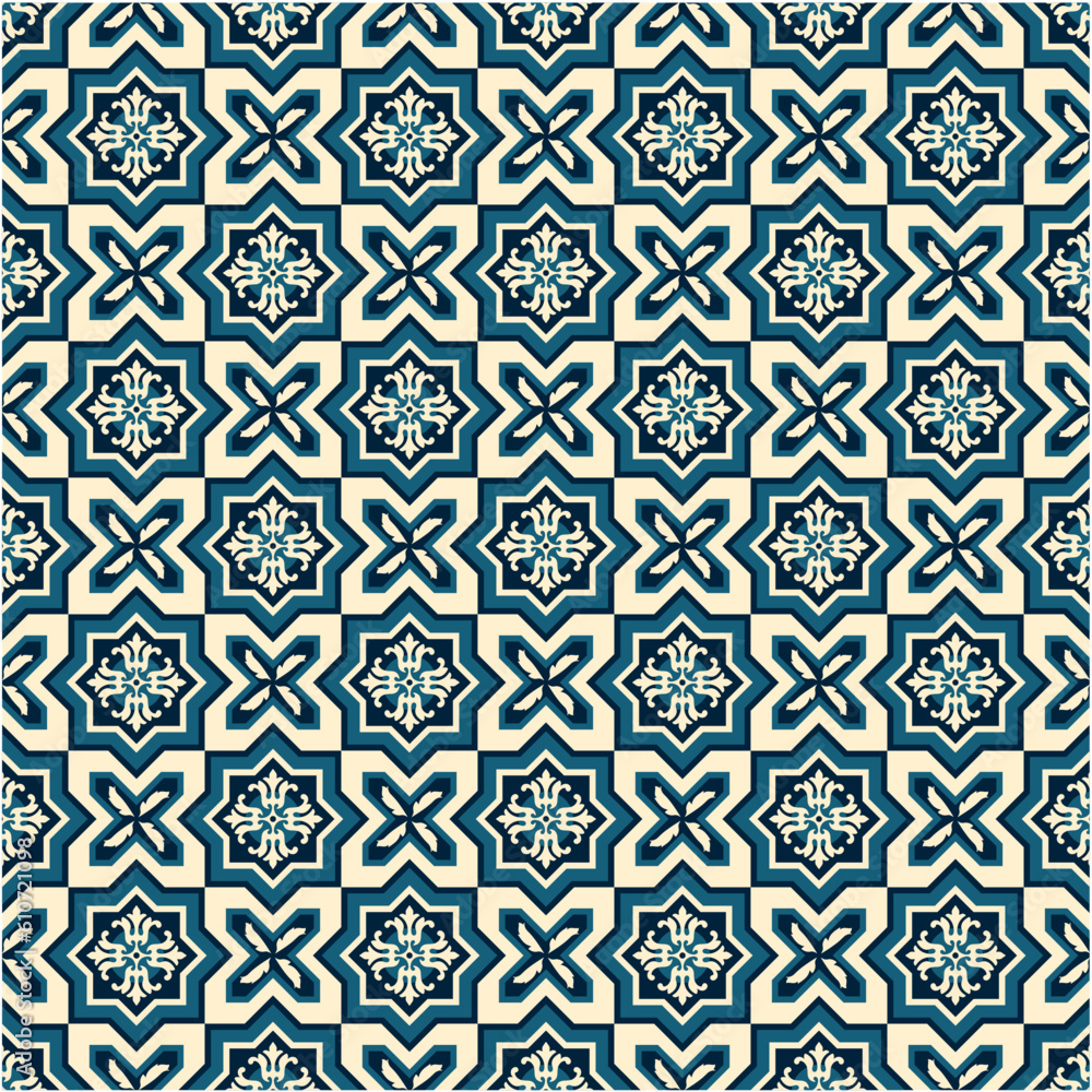 Moroccan ceramic, lisbon azulejo, mexican talavera, italian sicily, spanish majolica, turkish, mediterranean texture design. Portuguese tile pattern vector seamless with mosaic arabesque ornaments. 