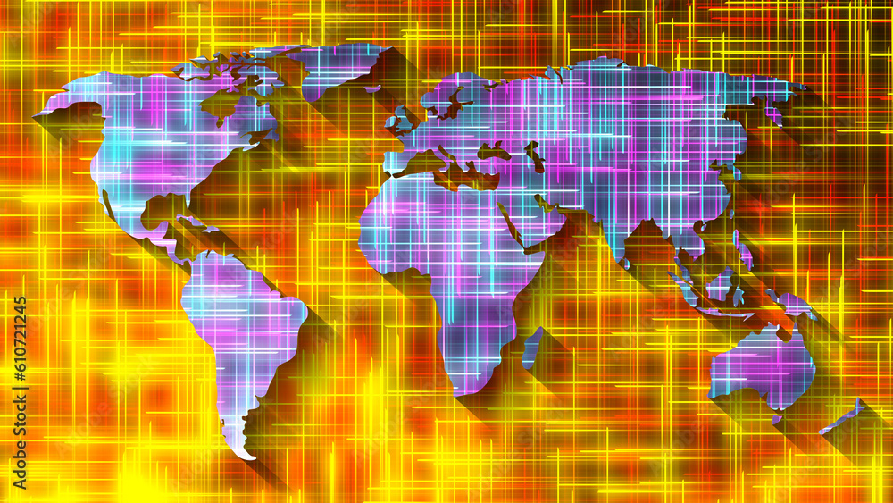 Fototapeta premium bright neon rays in world map
