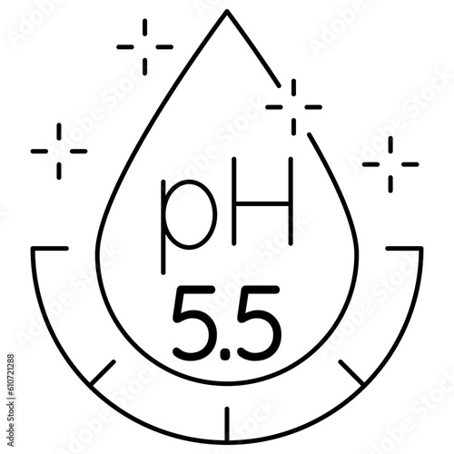 pH 5.5 fluid acidity icon for measuring water quality. Simple vector black symbol with thin lines isolated on transparent background. Line thickness editable