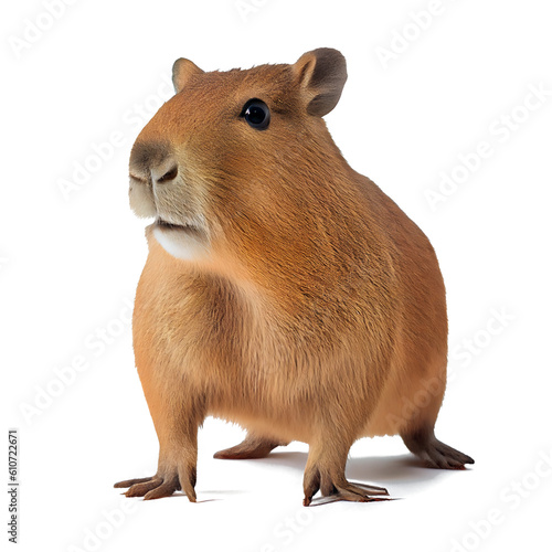 Realistic image, cute Capybara or Hydrochaeris on white background, easy to use. generative AI
