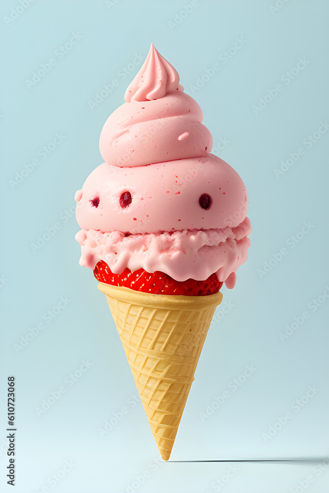 strawberry ice cream cone, generative ai strawberry ice cream cone, generative ai