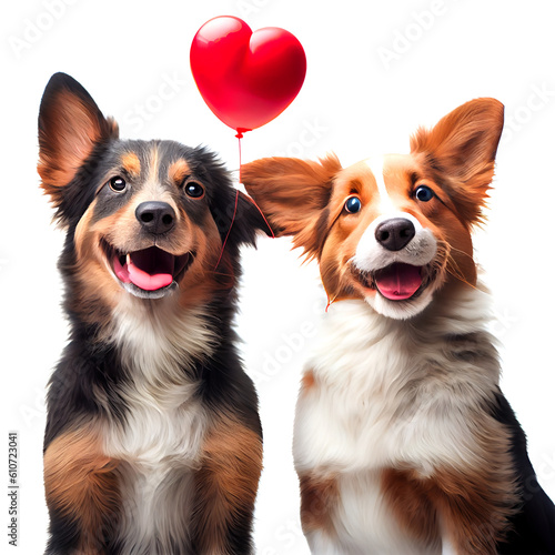 two dogs and a heart on white background