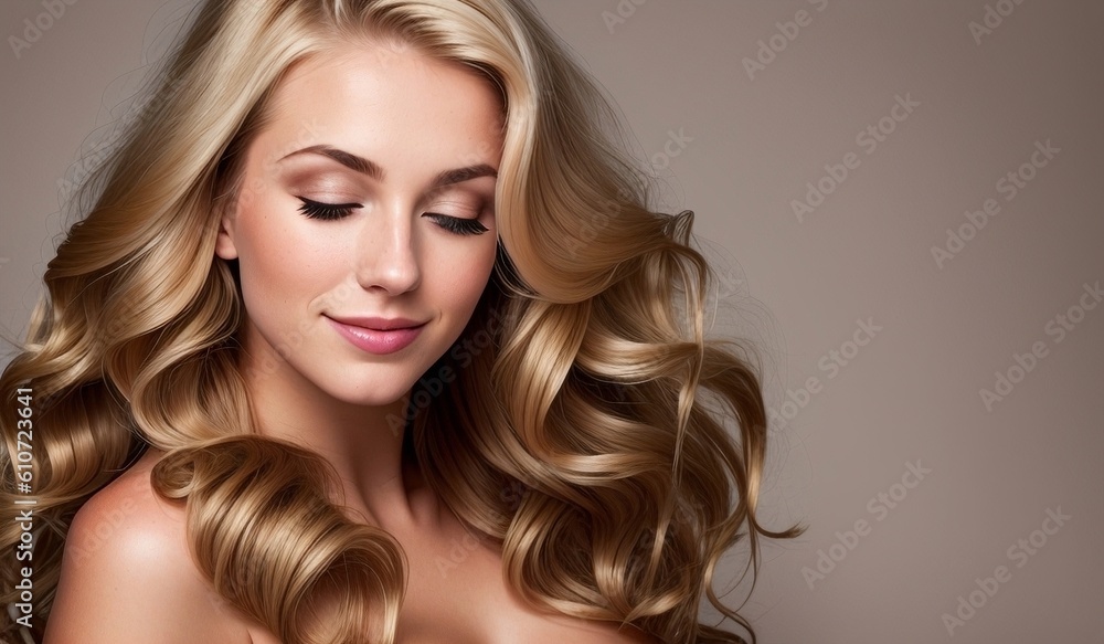 Beautiful blonde woman with shiny hair, generative ai image, fashion, beauty Beautiful blonde woman with shiny hair, generative ai image, fashion, beauty