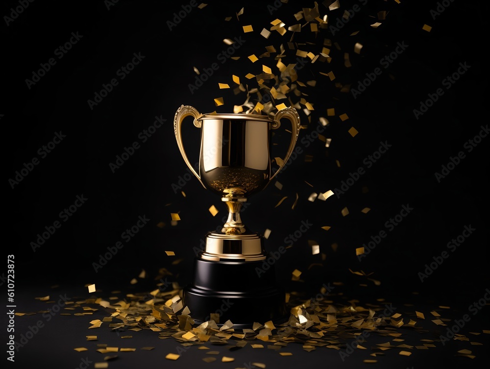 Trophy award and confetti, generative ai Trophy award and confetti, generative ai