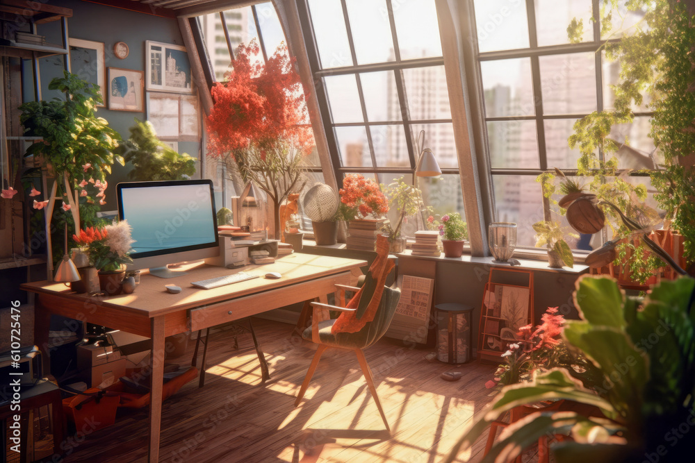 A desk plant or flowers, adding a touch of nature and freshness to the workspace.