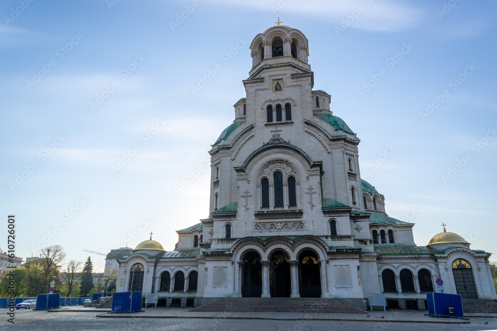 Alexander Nevski Cathedral in the city of Sofia in Bulgaria, with the light of dawn on a day with clear skies. Alexander Nevski Cathedral in the city of Sofia in Bulgaria, with the light of dawn on a day with clear skies.
