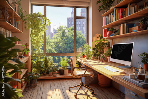 A desk plant or flowers  adding a touch of nature and freshness to the workspace.