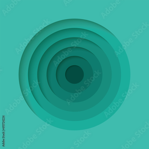 3D background with paper cut turquoise colours round holes. Realistic design layout for presentation  flyer  poster  banner  business card. Geometric vector illustration.