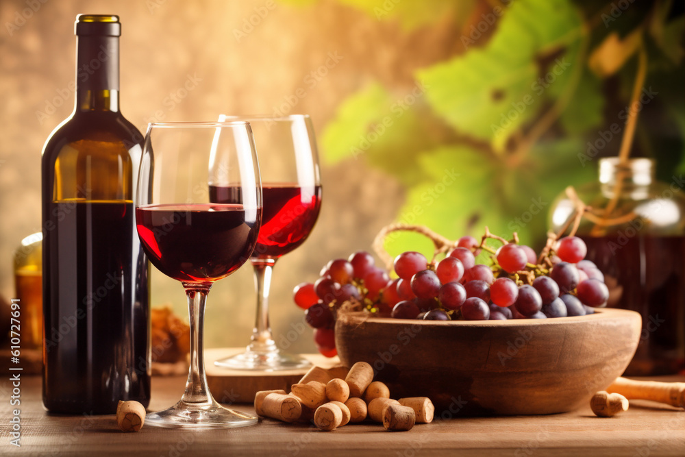 grape celebrate food drink alcohol glass winery wine background bottle beverage. Generative AI.