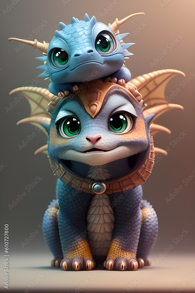 Cheerful baby dragon, generative ai Cheerful baby dragon, generative ai