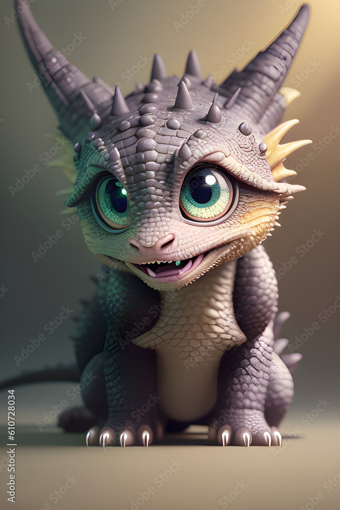 Naklejka premium Cheerful baby dragon, generative ai