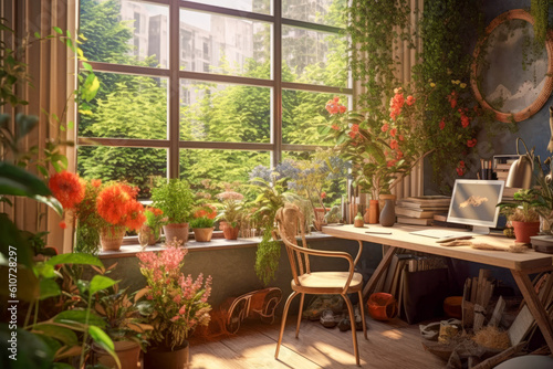 A desk plant or flowers  adding a touch of nature and freshness to the workspace.