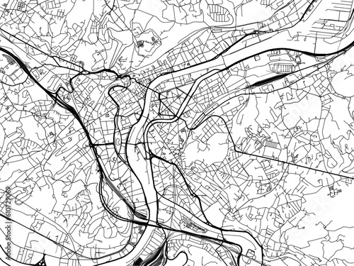 Vector road map of the city of  Liege in Belgium on a white background.