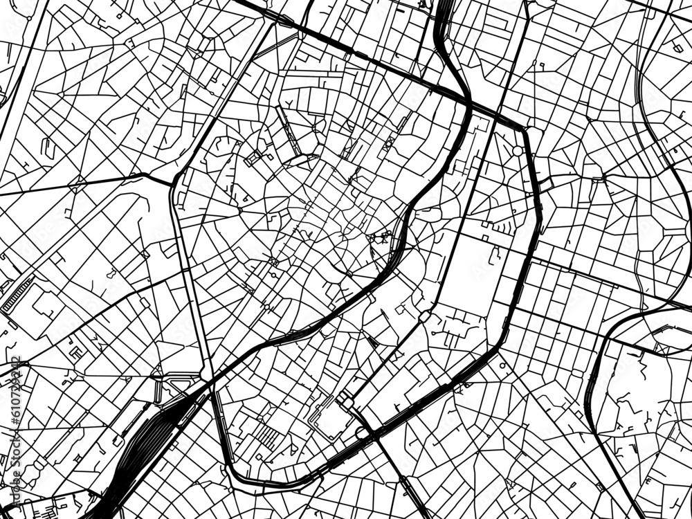 Vector road map of the city of  Brussel Centrum in Belgium on a white background.