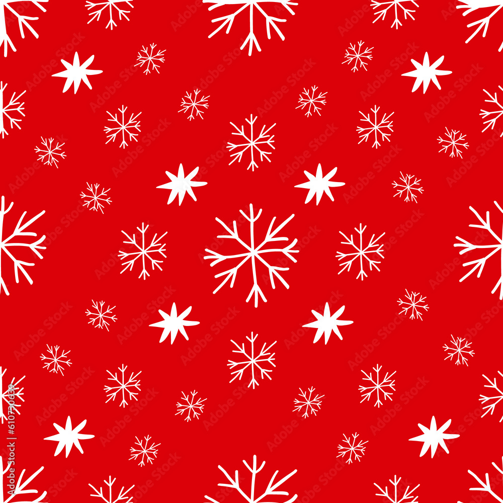 Seamless pattern with white snowflakes against red background Seamless pattern with white snowflakes against red background