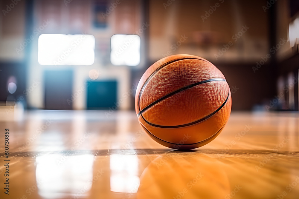 A basketball lies on the floor of a sports hall, AI generates content. A basketball lies on the floor of a sports hall, AI generates content.