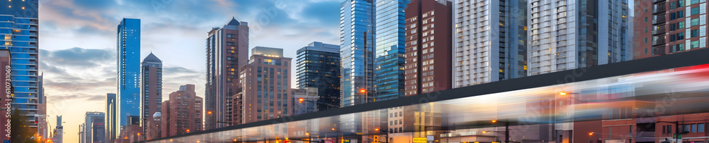 Urban modern city buildings - Large panoramic banner skyline - Generative AI