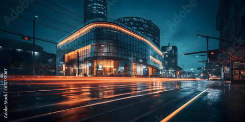 Urban modern city buildings in the night - Pop neon colors - Generative AI