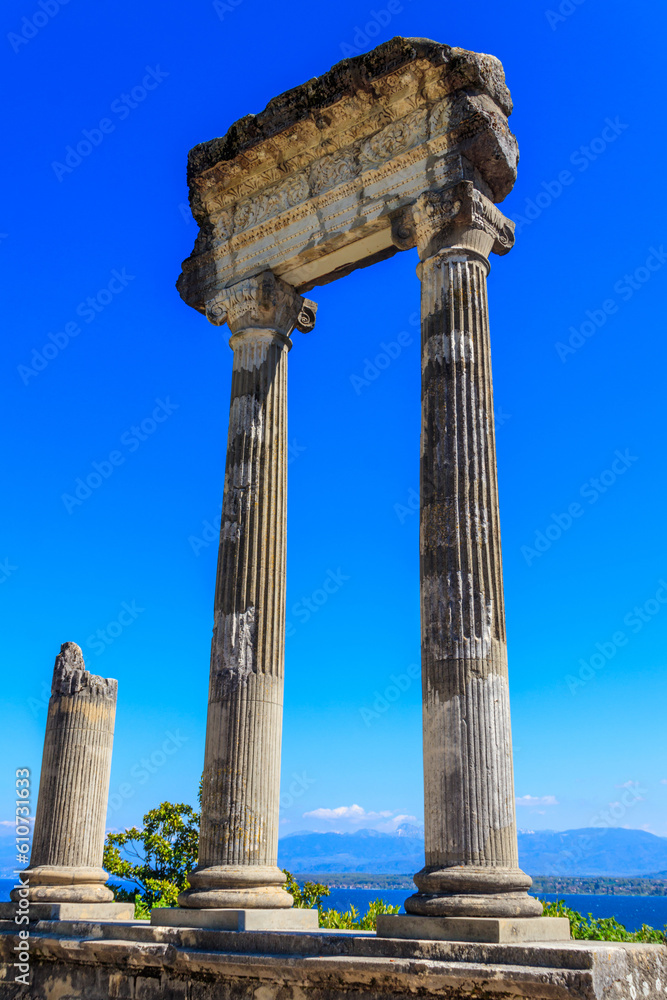 Ruins of ancient roman columns in Nyon, Switzerland