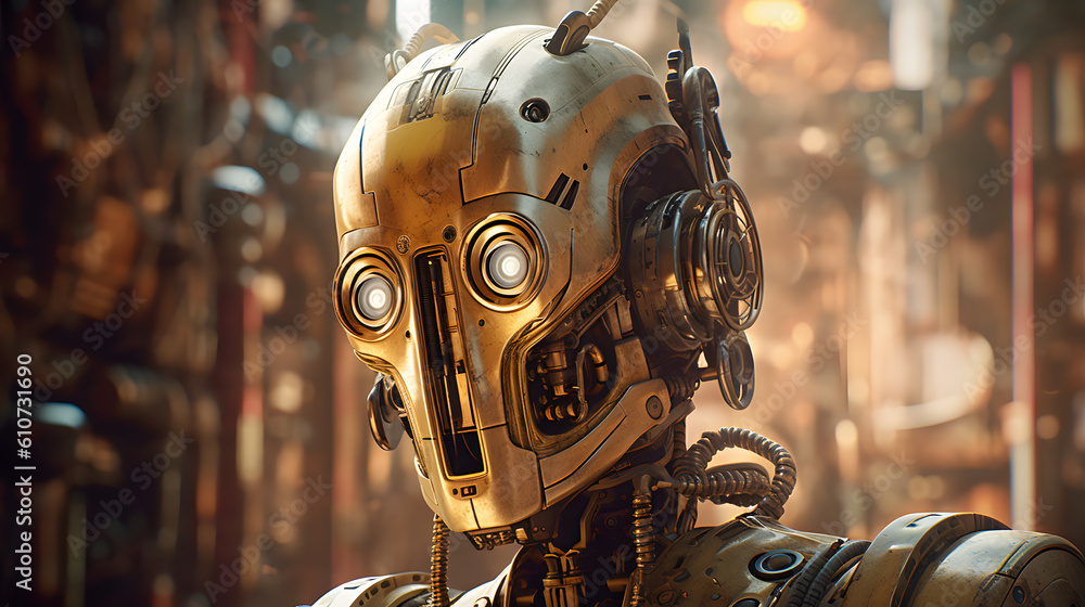 Portrait of an robot on futuristic background. Created with Generative AI technology. Portrait of an robot on futuristic background. Created with Generative AI technology.
