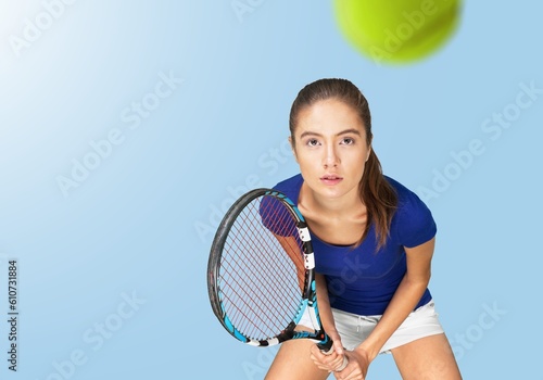 Portrait of sporty person playing tennis