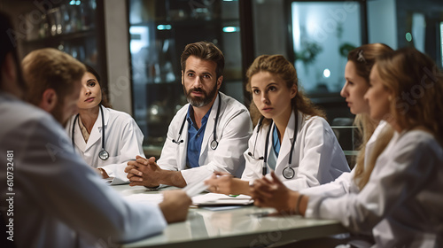 Group of doctors having a meeting.Created with Generative AI technology.