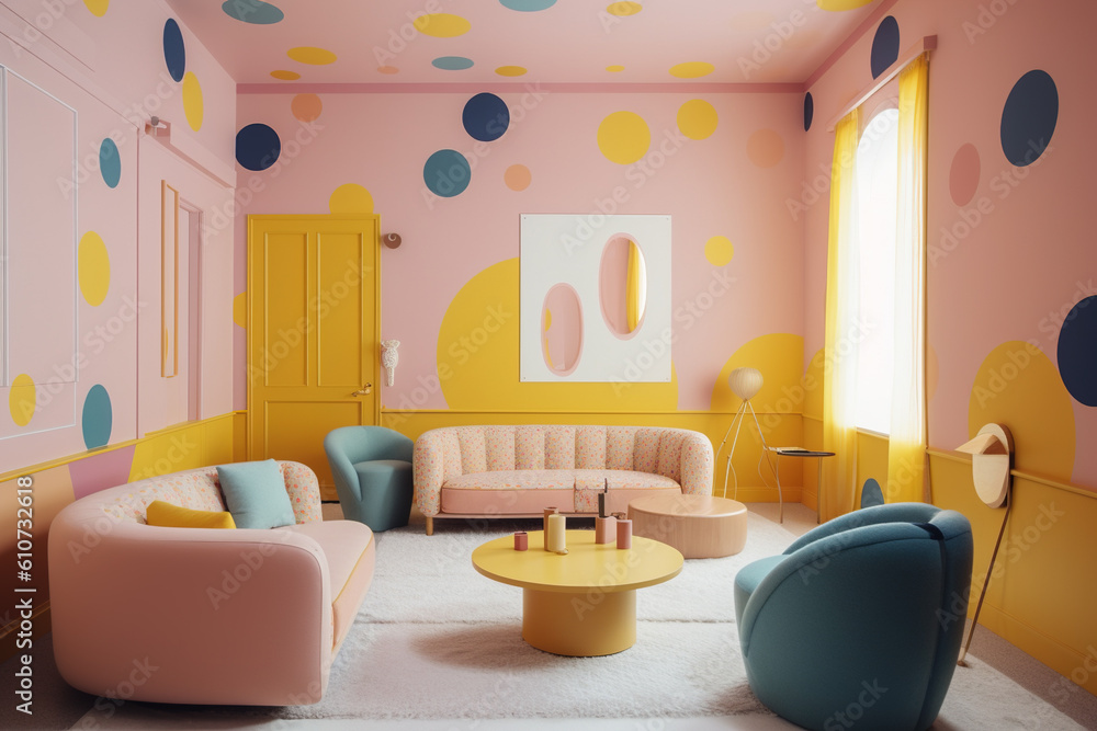 Colorful minimal room design. Created using Generative AI technology. Colorful minimal room design. Created using Generative AI technology.