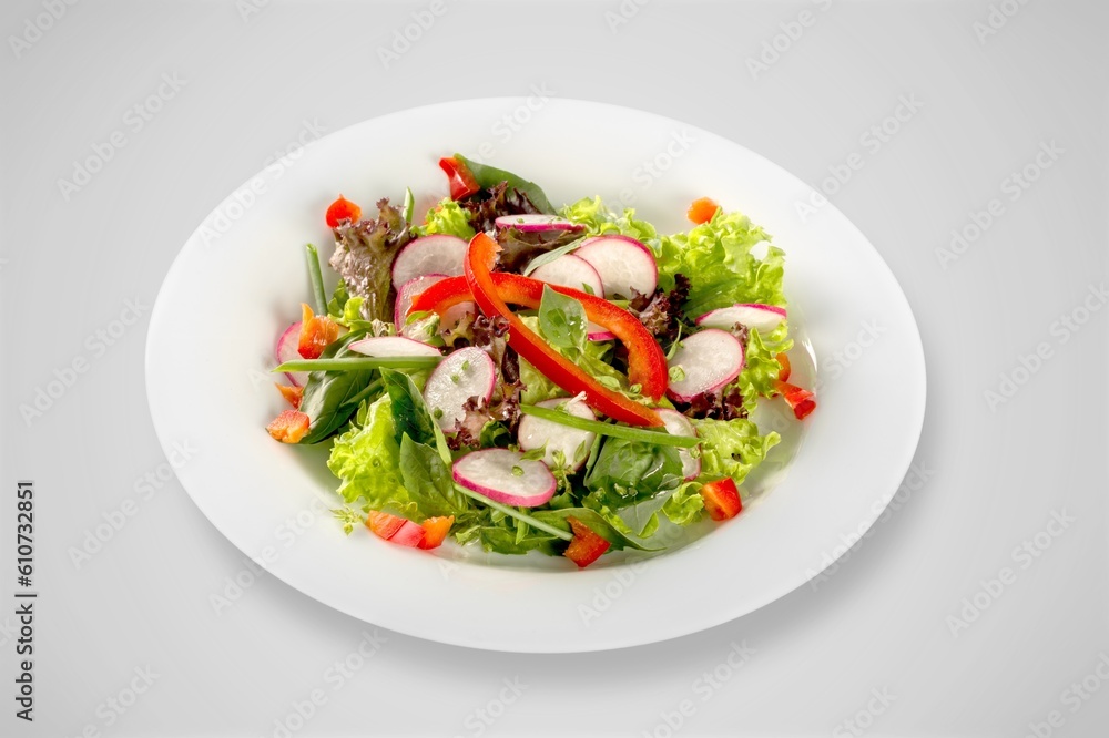 plate of fresh tasty salad with cheese