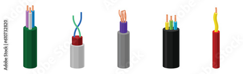 Copper Wire as Electrical Cable for Power Generation or Power Transmission Vector Set