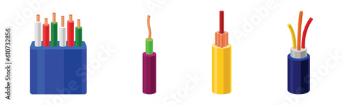 Copper Wire as Electrical Cable for Power Generation or Power Transmission Vector Set