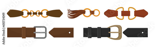 Leather Belt with Metal Buckle as Haberdashery Vector Set