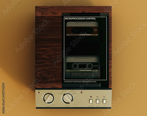 Bilde på lerret A vintage analogue answering machine from the 80's made of wood and chrome on an