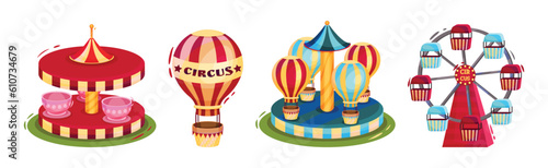 Colorful ircus Objects with Carousel and Attraction Vector Set