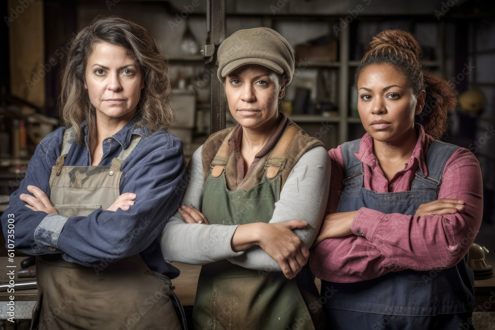 Women plumbers united, promoting diversity and fostering inclusive empowerment in the workplace. Generative AI. Women plumbers united, promoting diversity and fostering inclusive empowerment in the workplace. Generative AI.