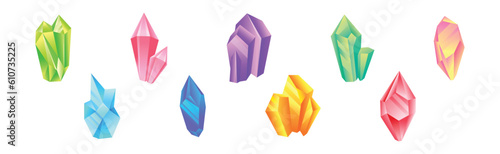 Crystal Gems and Minerals with Glossy Surface Vector Set