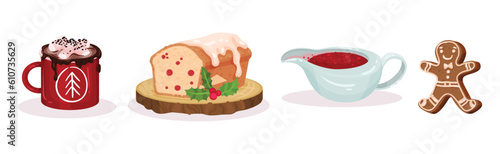 Festive Christmas Food and Served Dish Vector Set