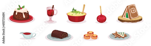 Festive Christmas Food and Served Dish Vector Set