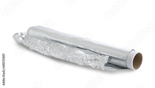 Roll of aluminium foil isolated on white background