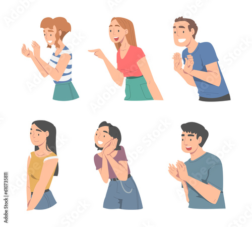 Excited People Character Looking at Someone Show Hand Gesture and Emotion Vector Set