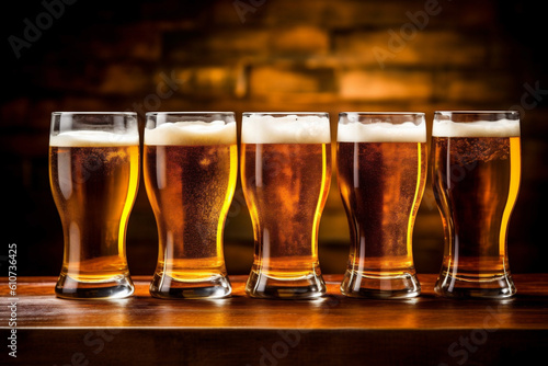 beverage glass pub gold foam lager beer drink pint alcohol. Generative AI.