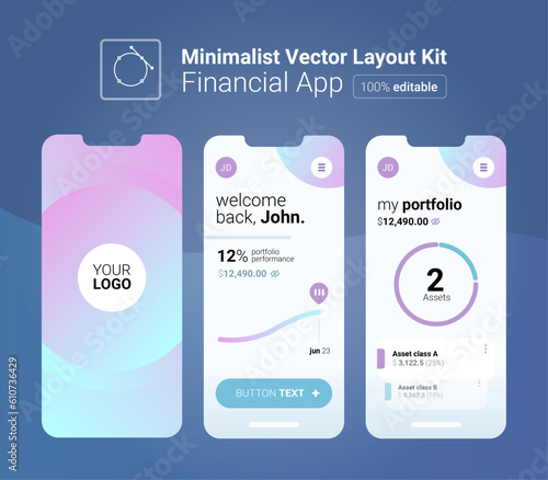 modern minimalist financial app vector layout kit for mobile