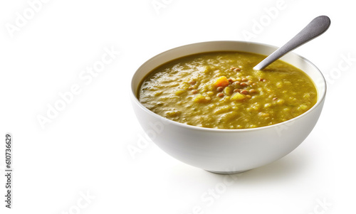 Bowl of Split Pea Soup Isolated on a White Background. Generative AI