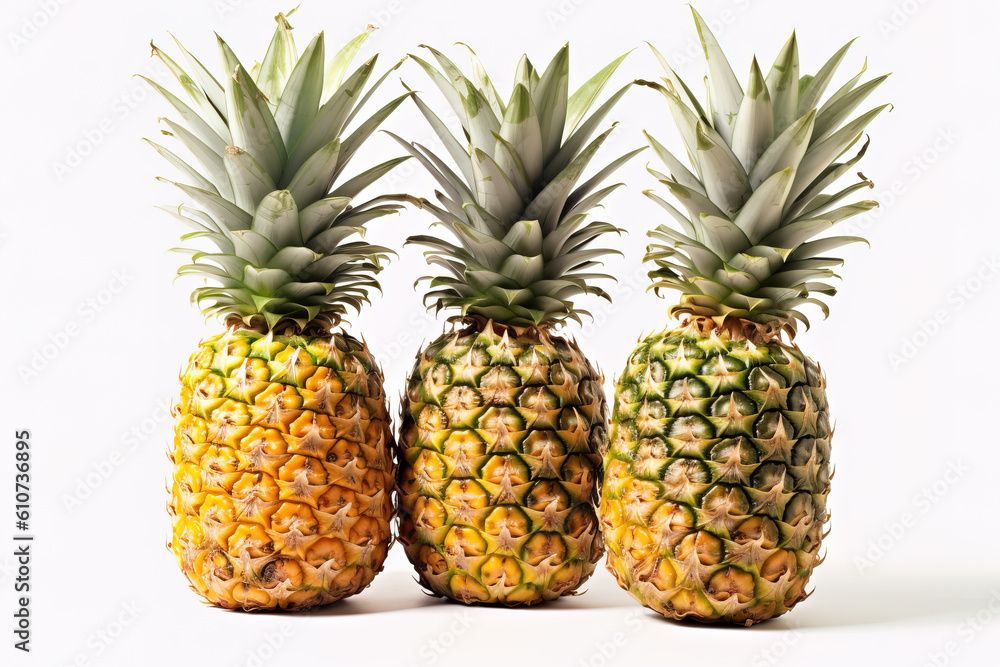 pineapples isolated on a white studio background generative ai